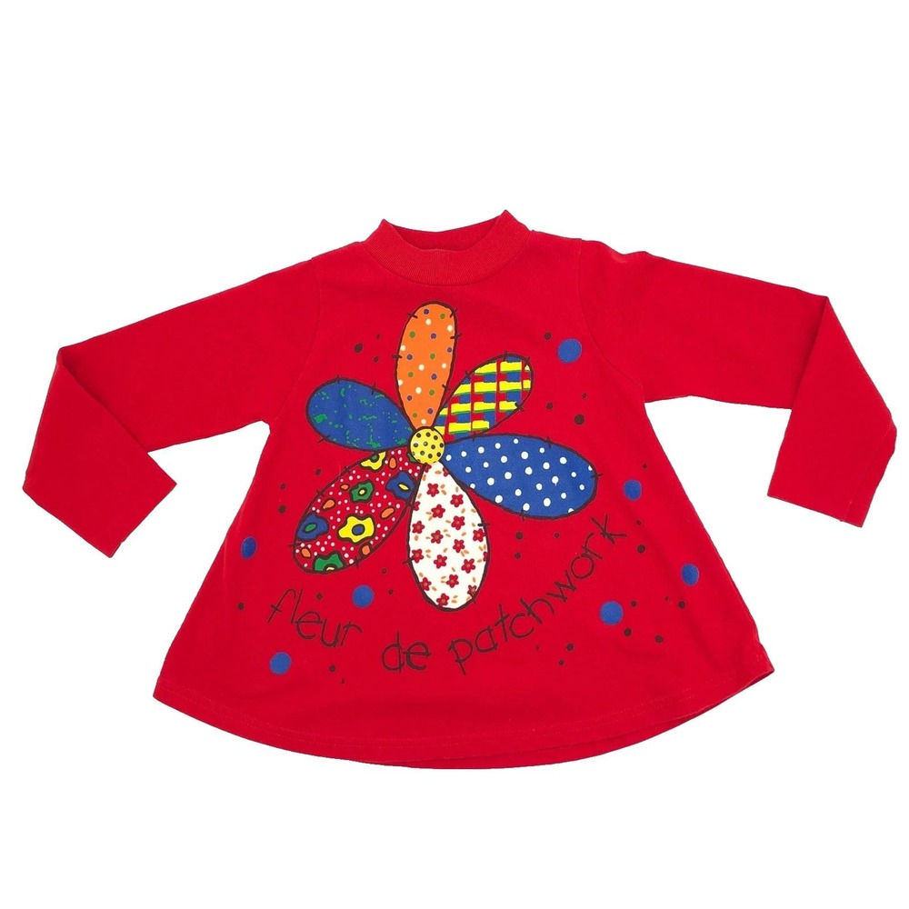 Buster Brown Girls Top Fleur de Patchwork Flower Graphic Vintage 90s Red Size 6